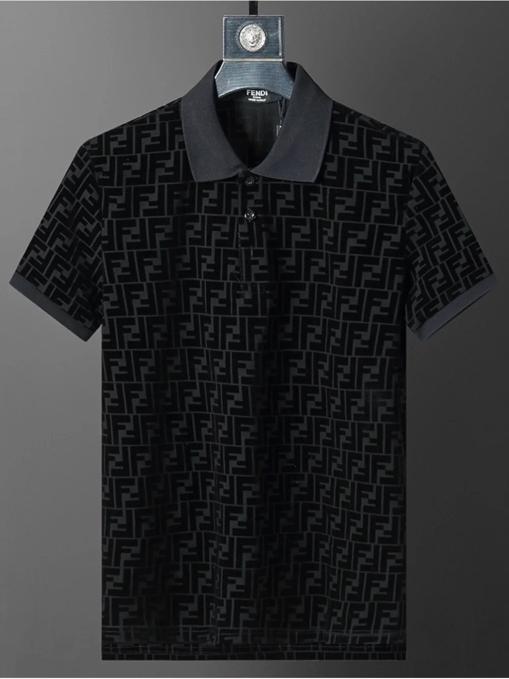 Fendi Black Tonal FF Logo Polo Shirt